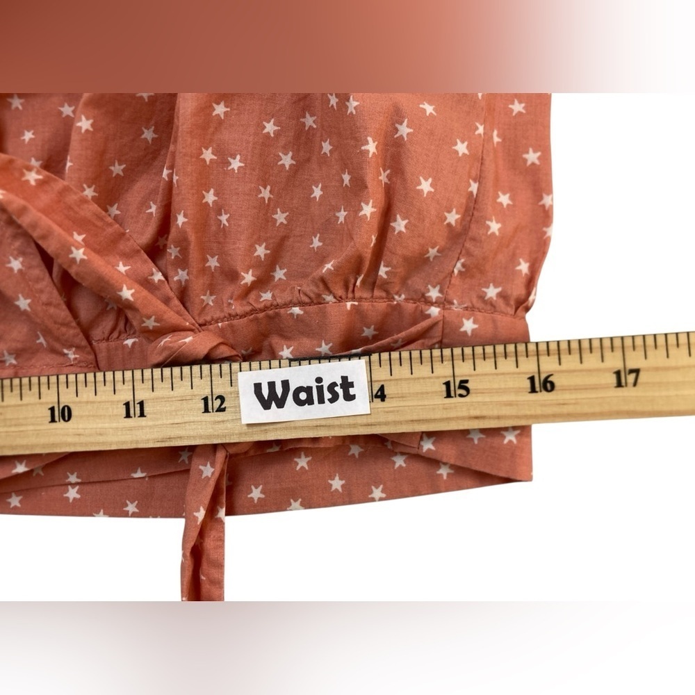 Madewell Wrap Top – Pink Star Scatter – Puff Sleeve‎ V-Neck – Size Small NWOT - Picture 10 of 11